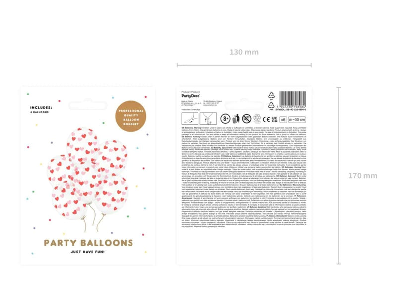 6 Stk. Luftballon Ø30cm "rote Herzen" | Crystal Clear