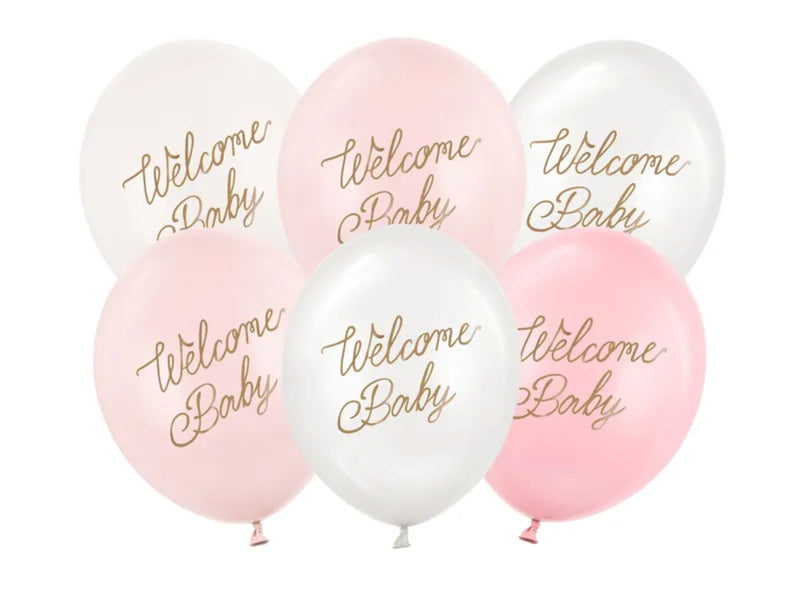 6 Stk. Luftballon Ø30cm "Welcome Baby" | Rosa-Mix