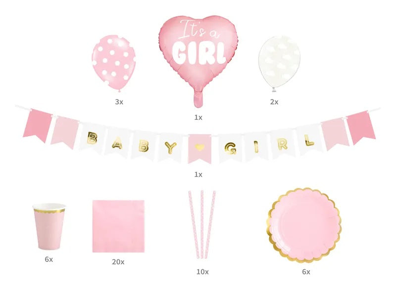 Party Dekorationsset "It's a girl" 49-tlg. | Rosa Dekoration für Babyparty