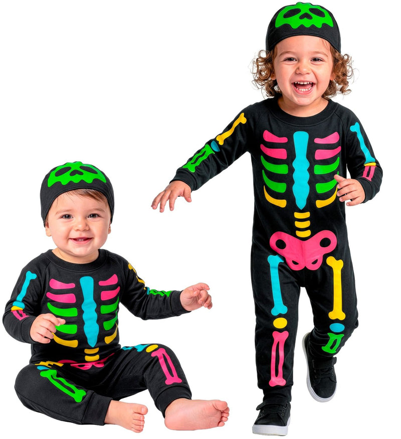 "Buntes Skelett" Kostüm für Babys | Overall und Mütze