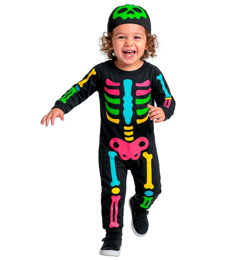 "Buntes Skelett" Kostüm für Babys | Overall und Mütze