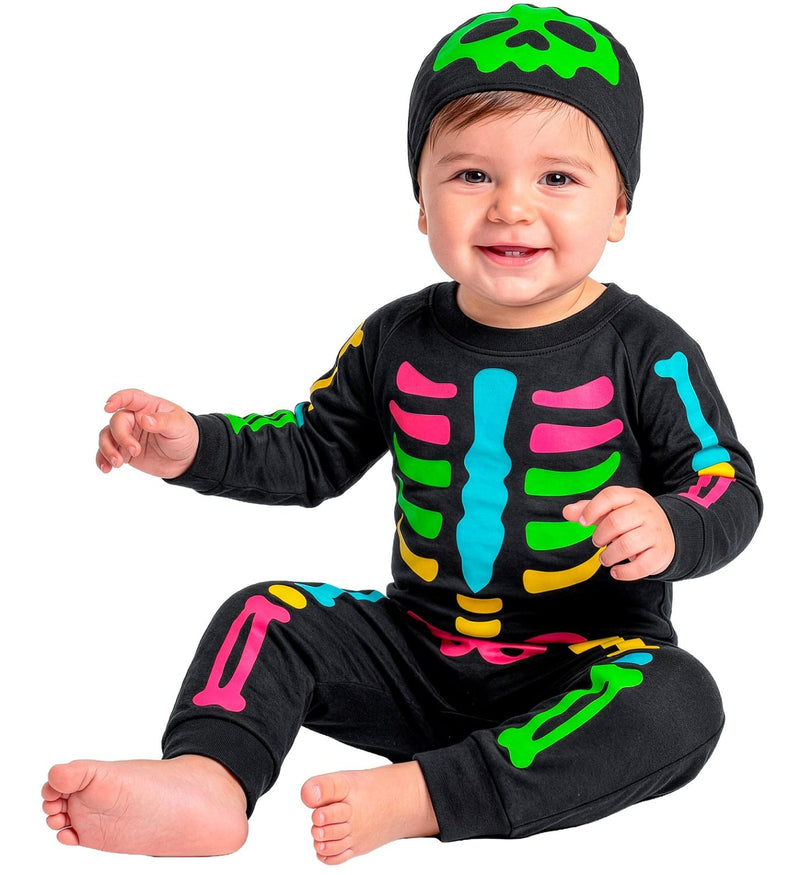 "Buntes Skelett" Kostüm für Babys | Overall und Mütze