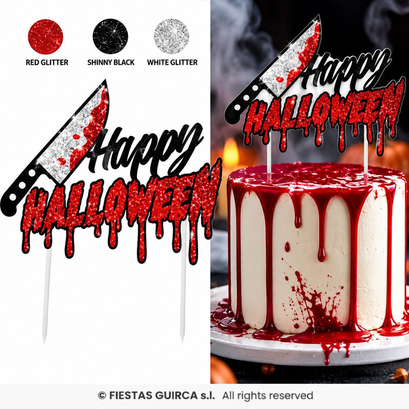 Kuchen Deko "Happy Halloween - Messer" | Glitter - Cake Topper