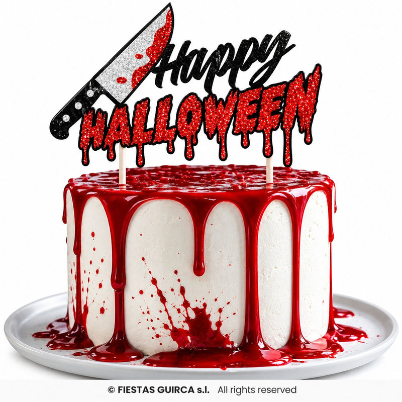 Kuchen Deko "Happy Halloween - Messer" | Glitter - Cake Topper