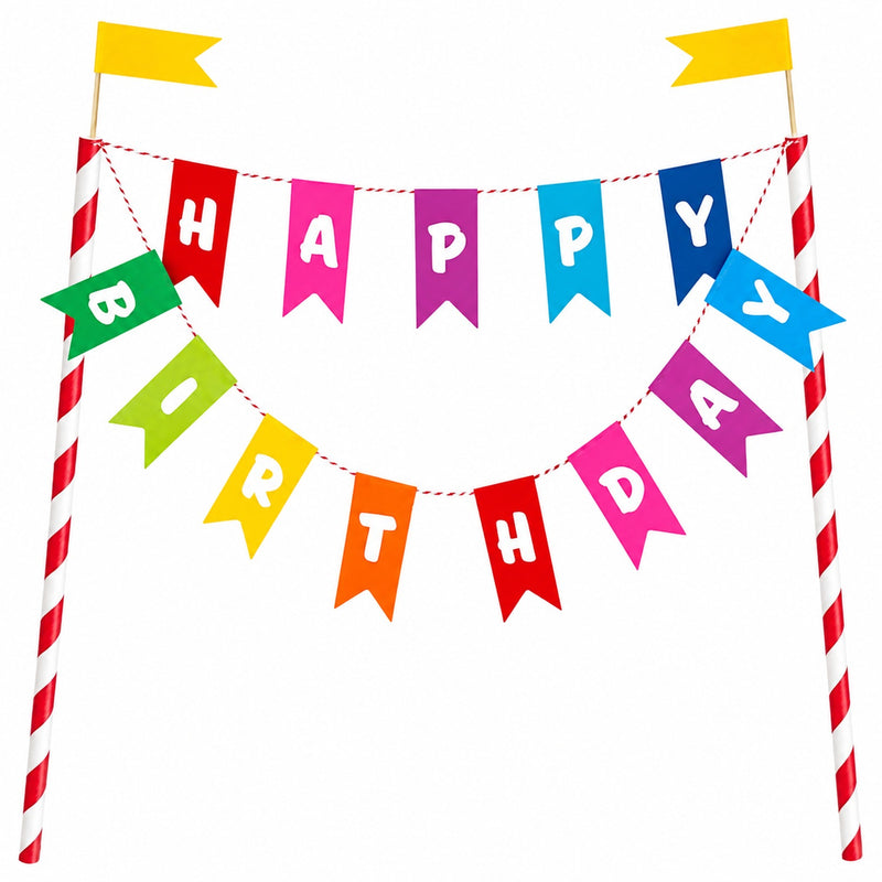 Kuchen Deko "Happy Birthday" Wimpelkette | Mehrfarbig - Cake Topper