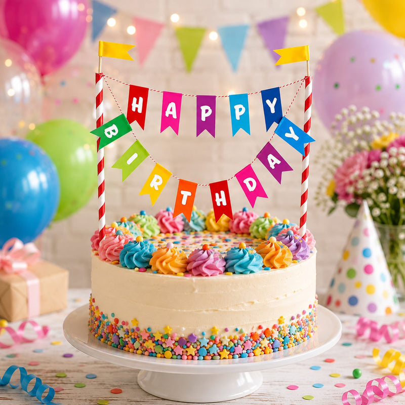 Kuchen Deko "Happy Birthday" Wimpelkette | Mehrfarbig - Cake Topper