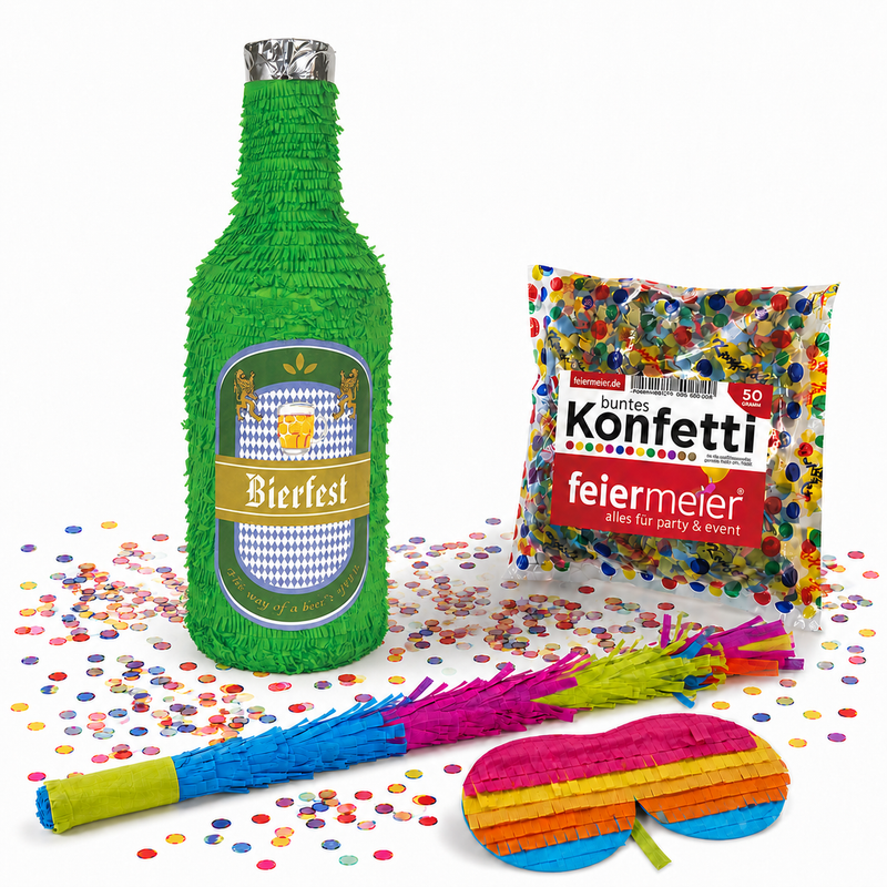 Pinata-Set | 4-tlg. mit Augenmaske, Schlagstock und Konfetti
