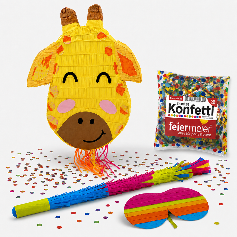 Pinata-Set | 4-tlg. mit Augenmaske, Schlagstock und Konfetti