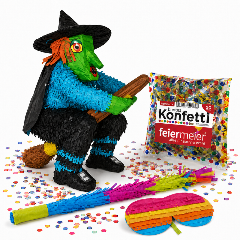 Pinata-Set | 4-tlg. mit Augenmaske, Schlagstock und Konfetti