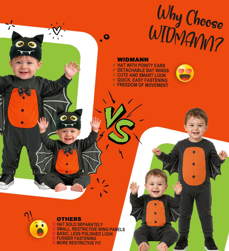 "Kleine Fledermaus" Kostüm für Babys | Overall und Mütze | Schwarz Orange