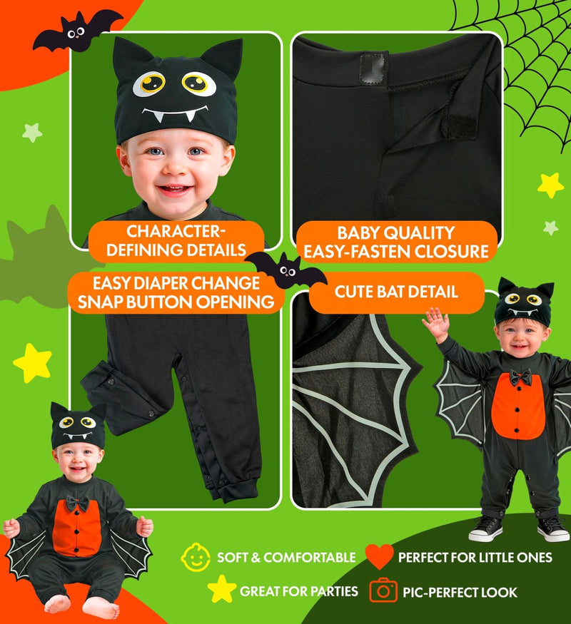 "Kleine Fledermaus" Kostüm für Babys | Overall und Mütze | Schwarz Orange