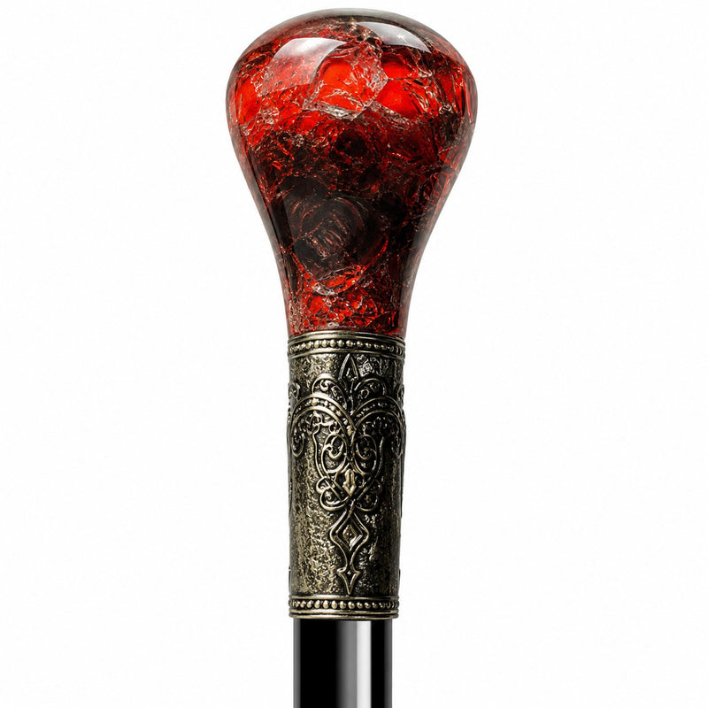Gehstock aus Metall "Rubin mit Spinne" | Schwarz Rot