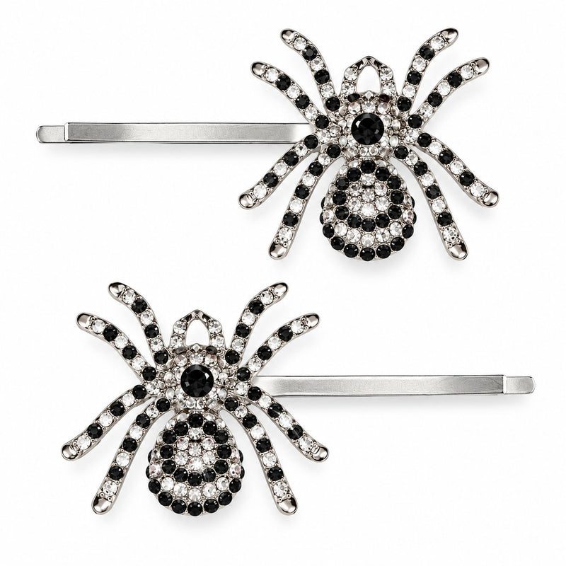 Haarspangen "Spinne" 2-tlg. 7,5 cm | Silber Schwarz