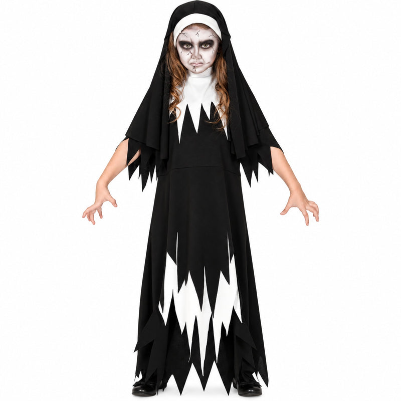 Horror Nonne Kostüm für Mädchen | Kleid und Haube