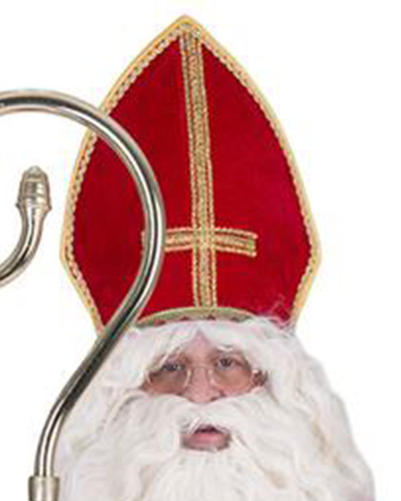 Heiliger Bischof Sankt Nikolaus Kostüm für Herren mit Mitra | Rot Weiß