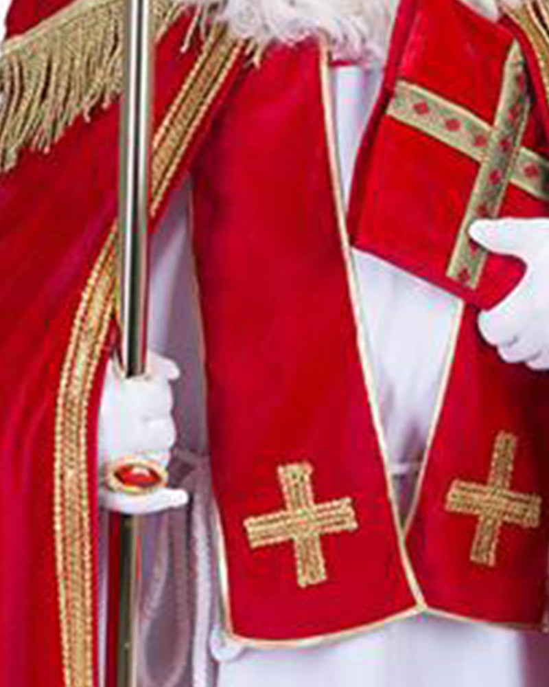 Heiliger Bischof Sankt Nikolaus Kostüm für Herren mit Mitra | Rot Weiß