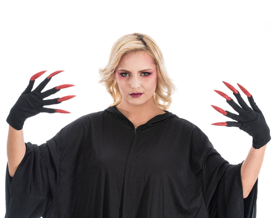 Handschuhe "Hexenfingernägel" | Glitzer Rot - Zubehör Hexenkostüm Halloween