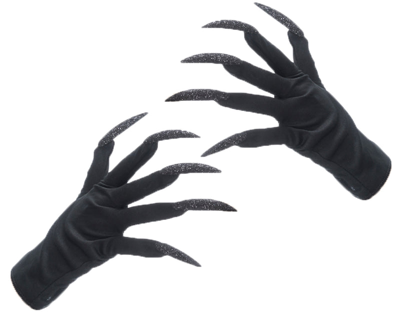 Handschuhe "Hexenfingernägel" | Glitzer Schwarz - Zubehör Hexenkostüm Halloween