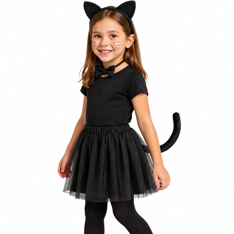 Kinder Kostümset „Schwarze Katze“ - 4-tlg.