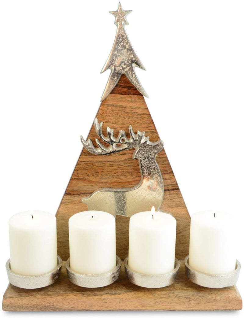 Riffelmacher Kerzenleuchter Weihnachtsbaum mit Hirsch 31 x 37cm 70326 | Natur / Silber