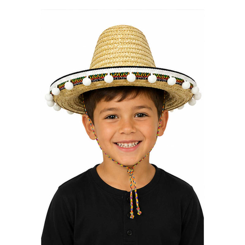 Kinder Mexikaner Sombrero mit Troddeln - Ø 25 cm | Natur