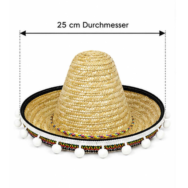 Kinder Mexikaner Sombrero mit Troddeln - Ø 25 cm | Natur