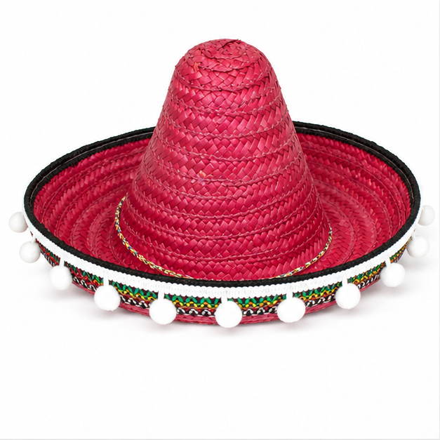 Kinder Mexikaner Sombrero mit Troddeln - Ø 25 cm | Rot