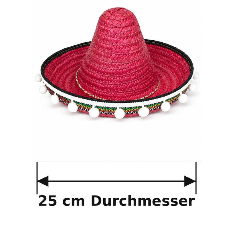 Kinder Mexikaner Sombrero mit Troddeln - Ø 25 cm | Rot