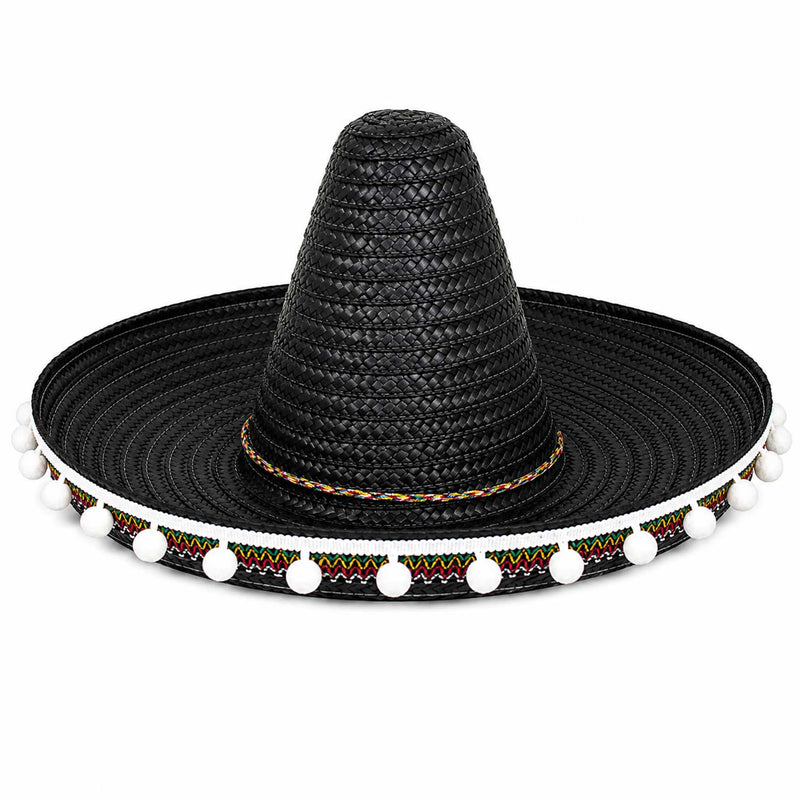 Kinder Mexikaner Sombrero mit Troddeln - Ø 25 cm | Schwarz