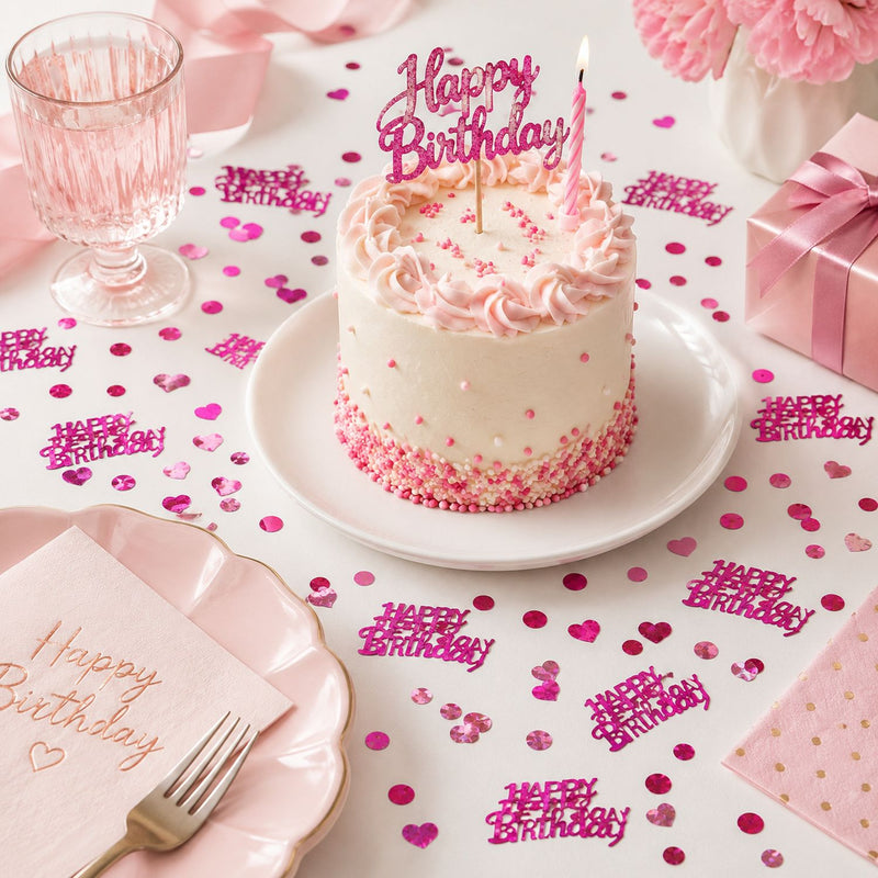 Konfetti "Happy Birthday" 14g | Metallisch Pink