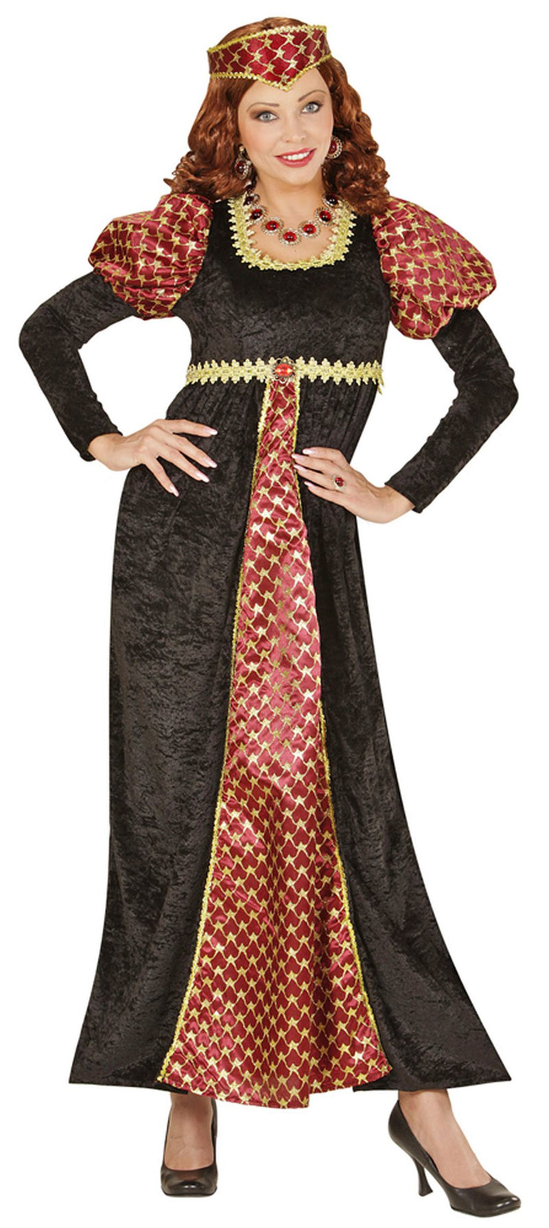 Burgfräulein Kostüm "Burgdame Ella" für Damen | Schwarz Rot