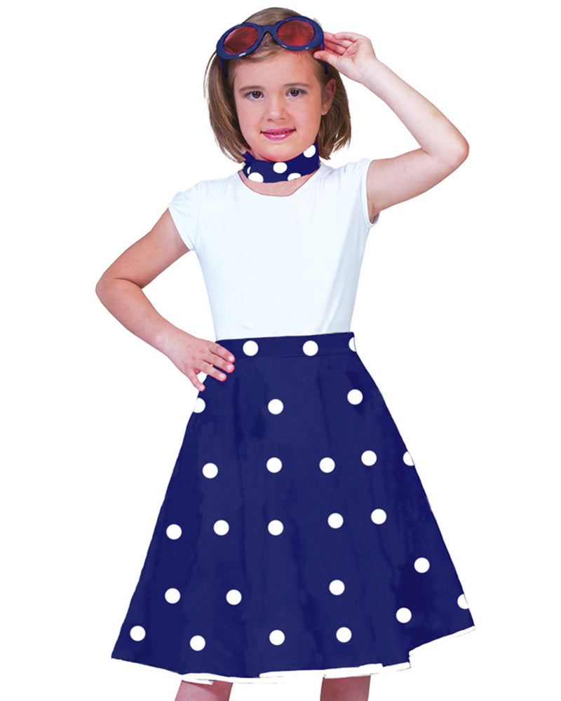 50er Jahre Kostüm - Kinder Tellerrock mit Halstuch | Blau Weiß