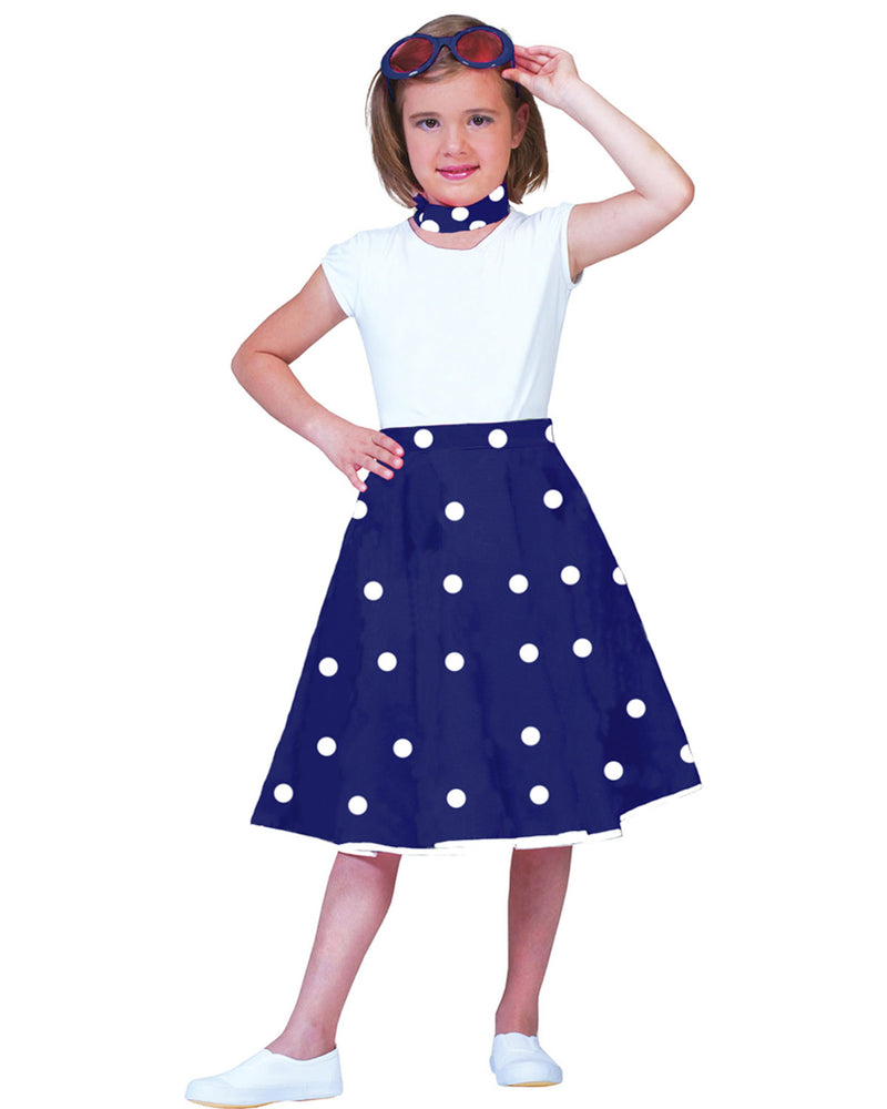 50er Jahre Kostüm - Kinder Tellerrock mit Halstuch | Blau Weiß