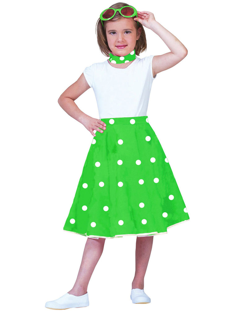 50er Jahre Kostüm - Kinder Tellerrock mit Halstuch | Grün Weiß