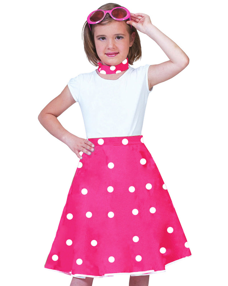 50er Jahre Kostüm - Kinder Tellerrock mit Halstuch | Pink Weiß