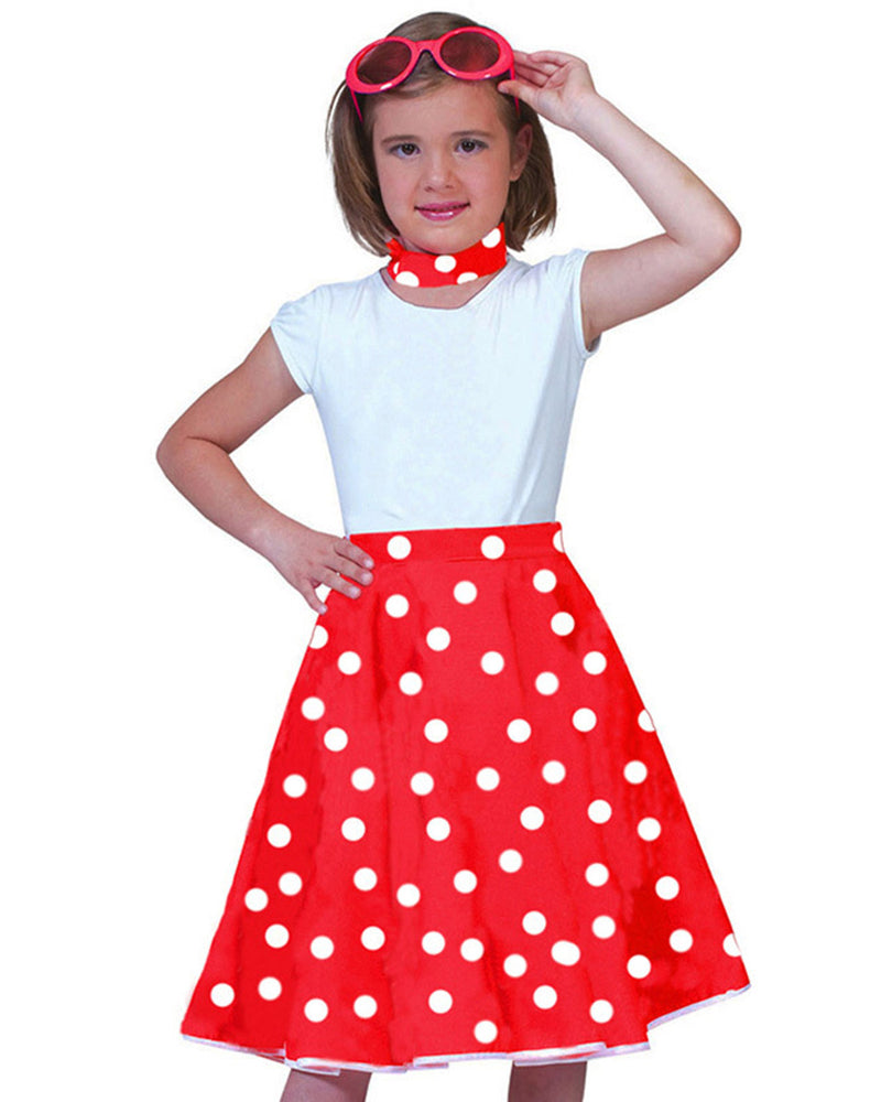 50er Jahre Kostüm - Kinder Tellerrock mit Halstuch | Rot Weiß