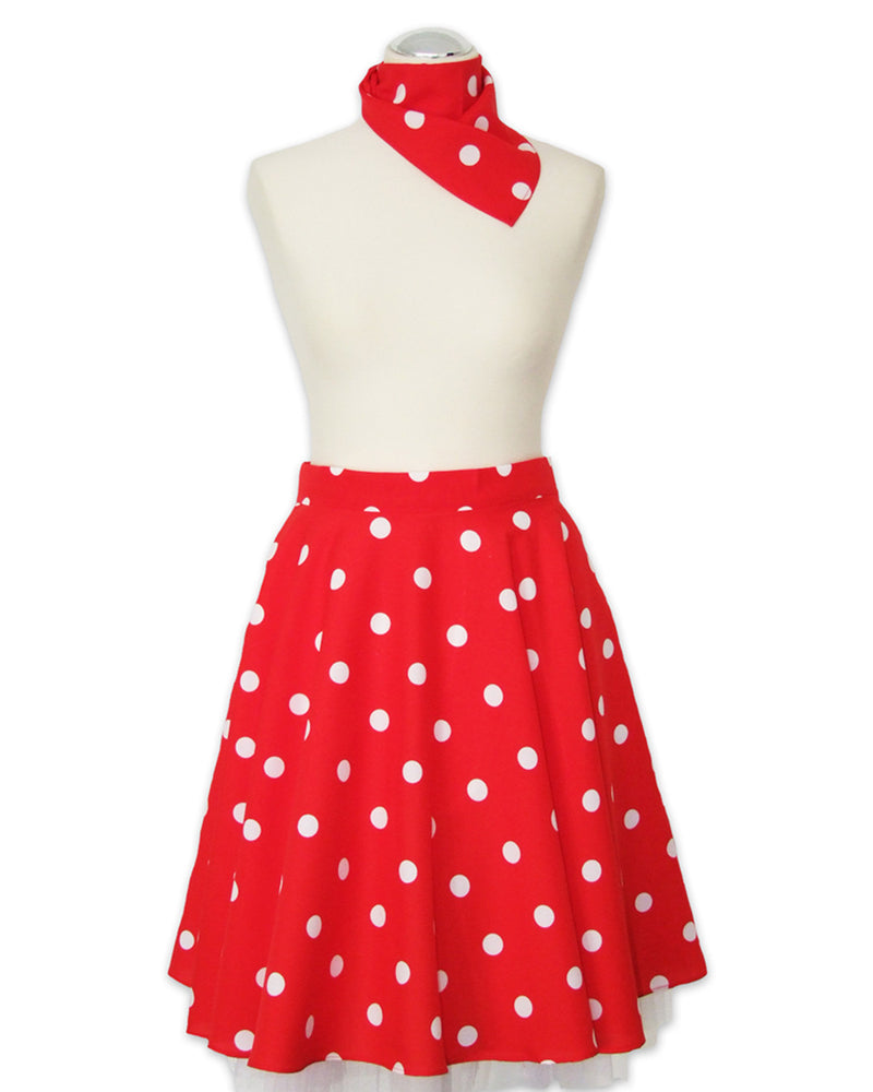 50er Jahre Kostüm - Kinder Tellerrock mit Halstuch | Rot Weiß