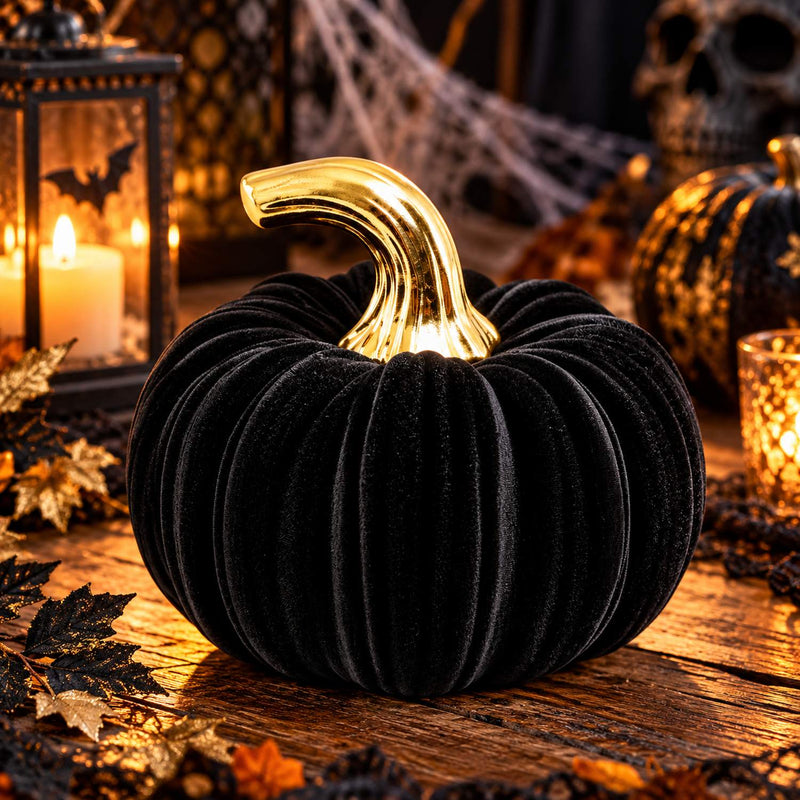 Kürbis 13 cm | Schwarz Gold - Halloween Dekoration