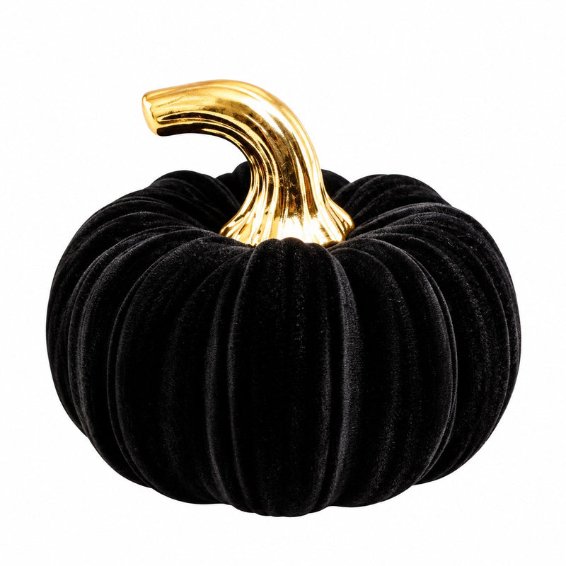 Kürbis 13 cm | Schwarz Gold - Halloween Dekoration