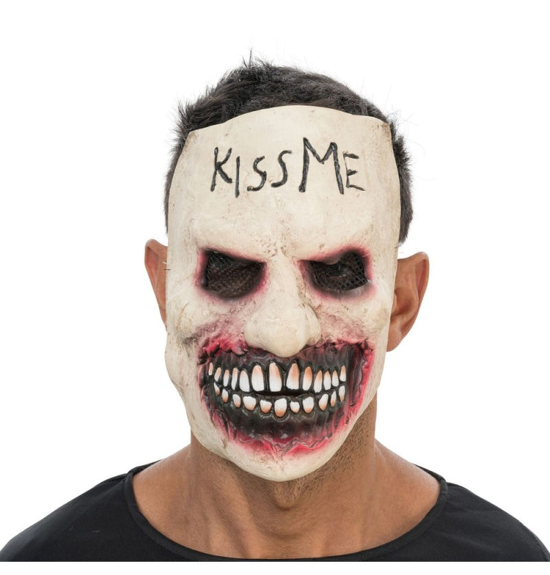 Halloween Latex Maske "KISS ME" | Weiß Schwarz