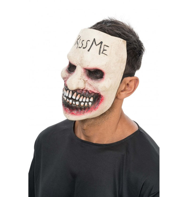 Halloween Latex Maske "KISS ME" | Weiß Schwarz