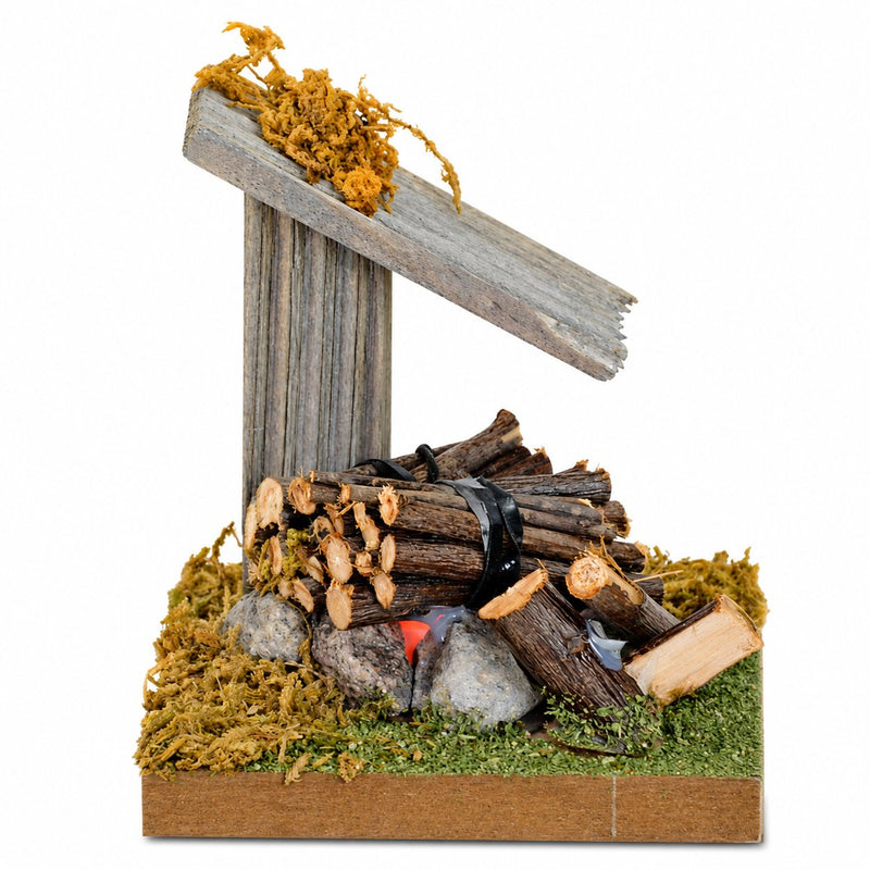 Mini Holz Lagerfeuer mit Vordach und LED - 8,5 cm | 78379 - Krippen Zubehör