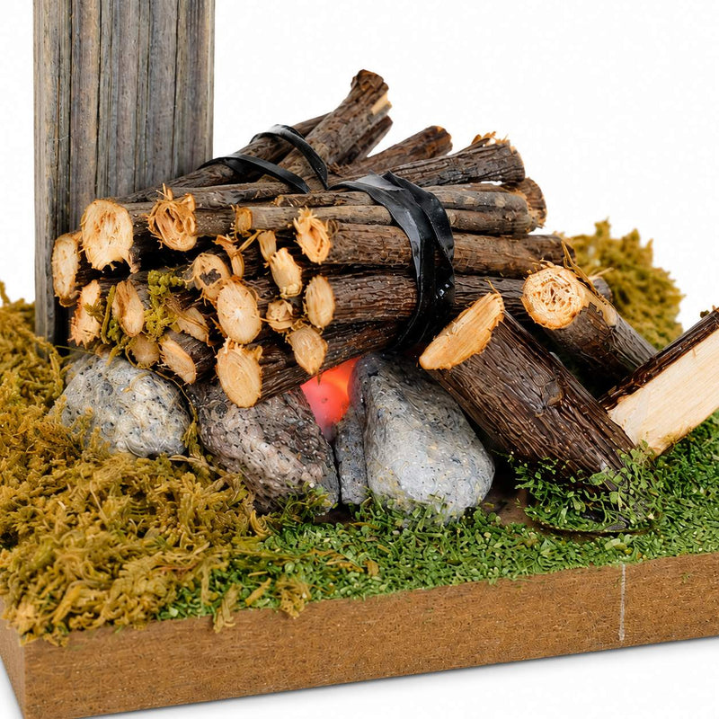 Mini Holz Lagerfeuer mit Vordach und LED - 8,5 cm | 78379 - Krippen Zubehör