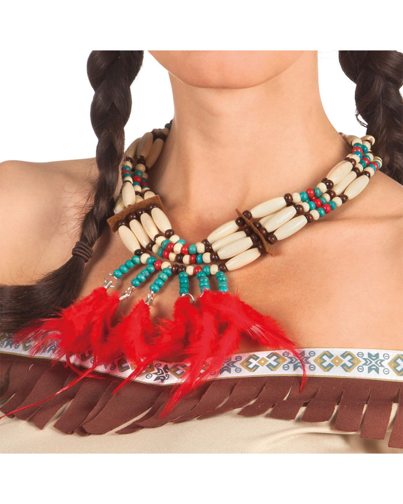 Indianer Halskette "Tiki" mit Holzperlen und Federn | Mehrfarbig
