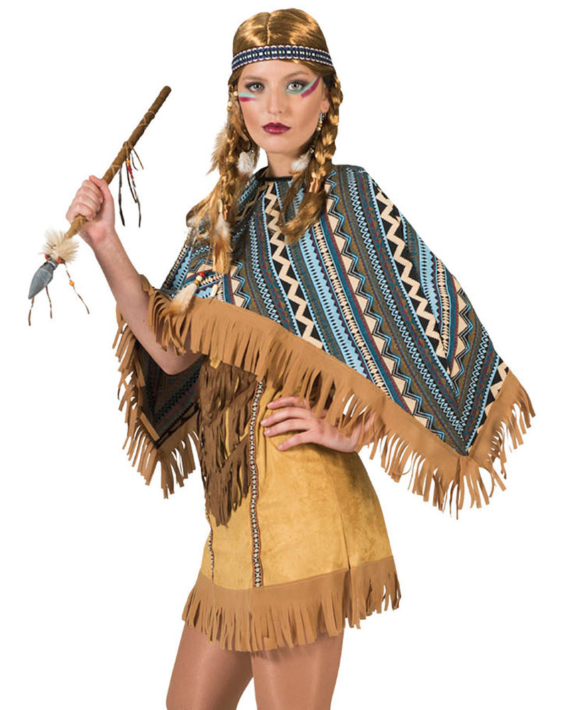 Indianerin "Cherokee" Kostüm für Damen mit Poncho | Kurz