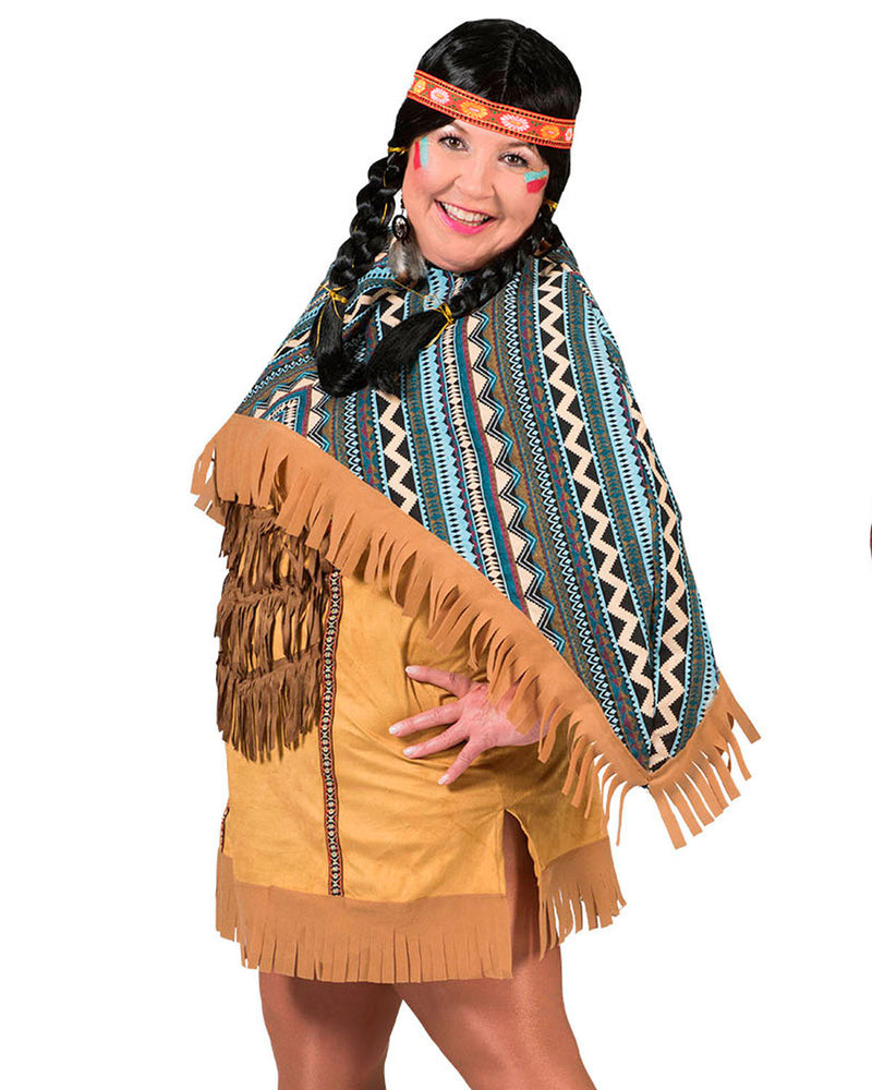 Indianerin "Cherokee" Kostüm für Damen mit Poncho | Kurz