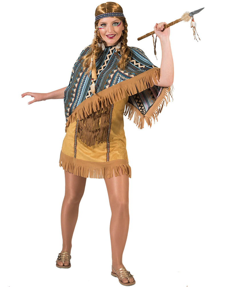 Indianerin "Cherokee" Kostüm für Damen mit Poncho | Kurz