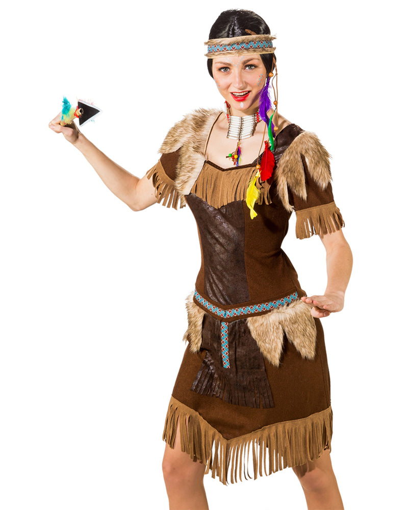 Indianerin "Tallulah" Kostüm für Damen mit Fellbesatz | Braun