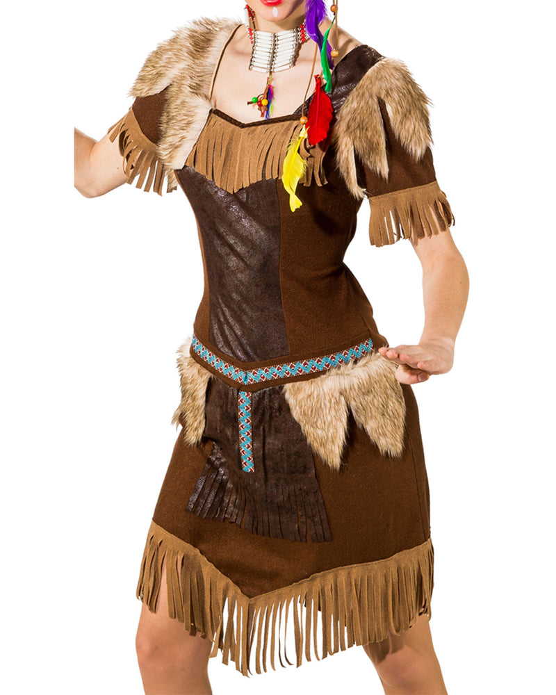 Indianerin "Tallulah" Kostüm für Damen mit Fellbesatz | Braun