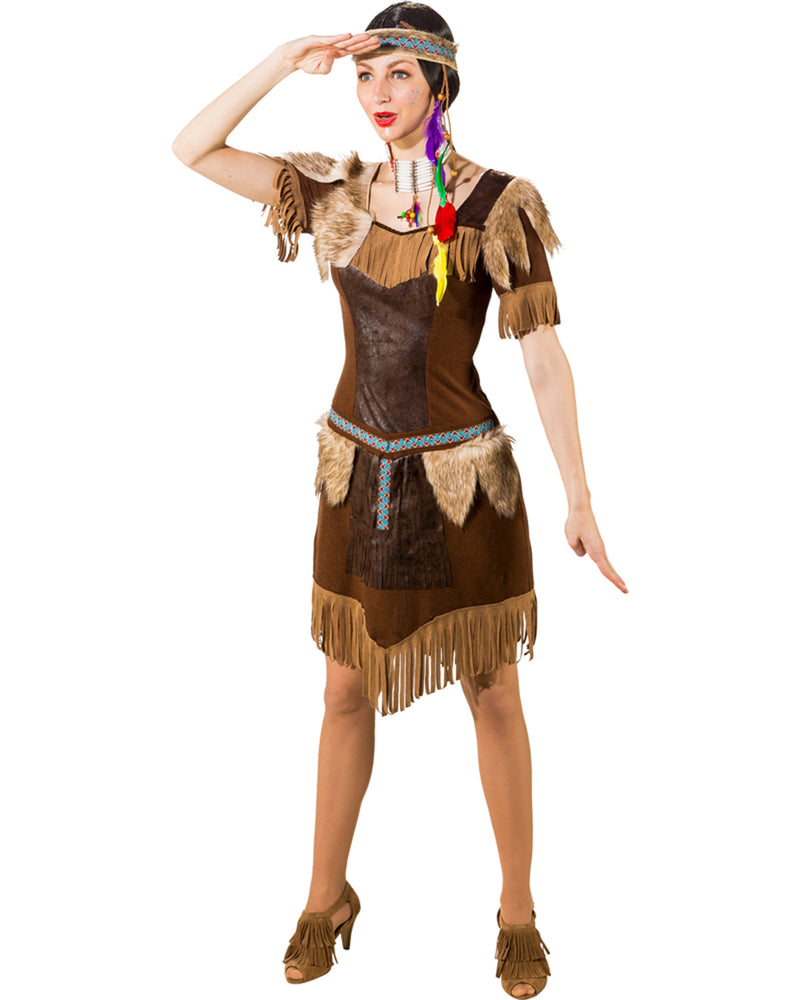 Indianerin "Tallulah" Kostüm für Damen mit Fellbesatz | Braun